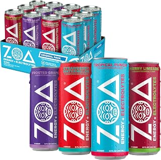 ZOA Zero Sugar Energy Drink, Variety Pack, 12 Pack, 12 Fl Oz | With Electrolytes, Vitamins B and C, supporting hydration with 160 mg plant based caffeine from green tea and green coffee