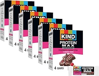KIND Protein MAX Bars, Raspberry Cocoa Crisp, High Protein Snacks, 24 ct | A high-fiber, post-workout recovery boost with 20g protein and 1g sugar. These crispy, keto-friendly bars are gluten free.