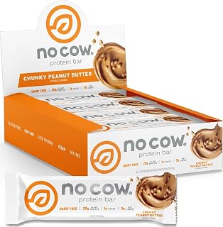 No Cow Chunky Peanut Butter Vegan Protein Bars, 12 Pack | 20g High Plant-Based Protein, High Fiber, Low Sugar, Gluten-Free, Dairy-Free, Soy-Free, Keto-Friendly Snack Bars