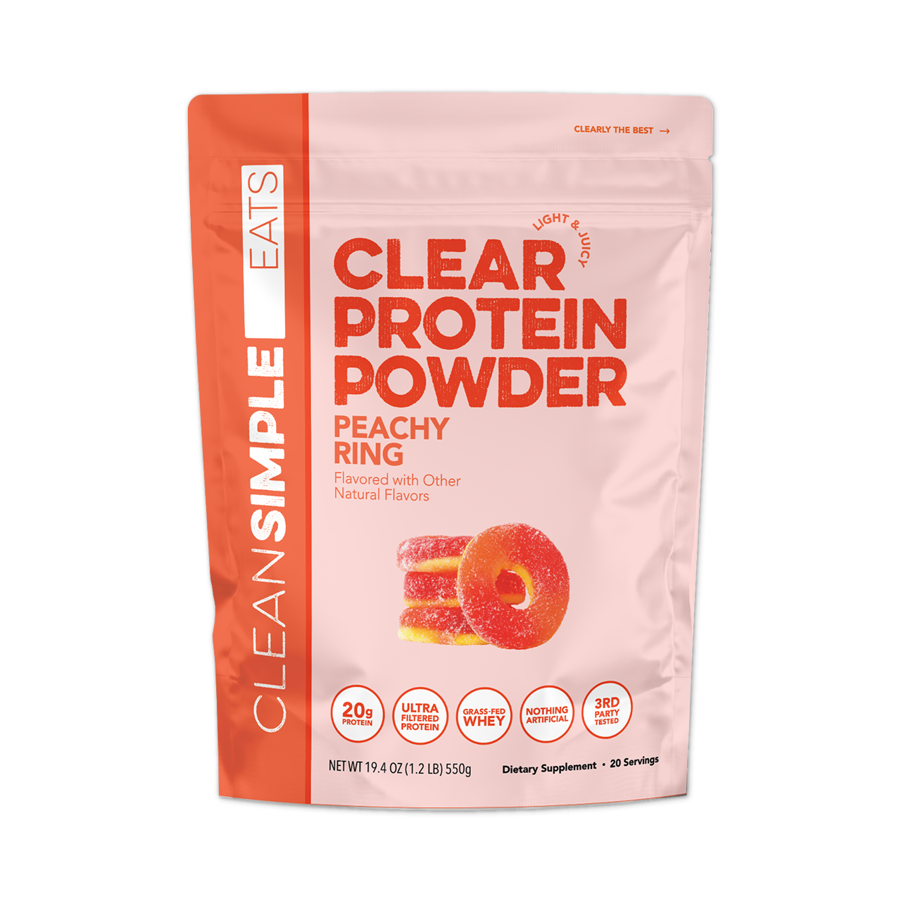 Clean Simple Eats Clear Protein Powder: Peachy Ring (20 Serving)