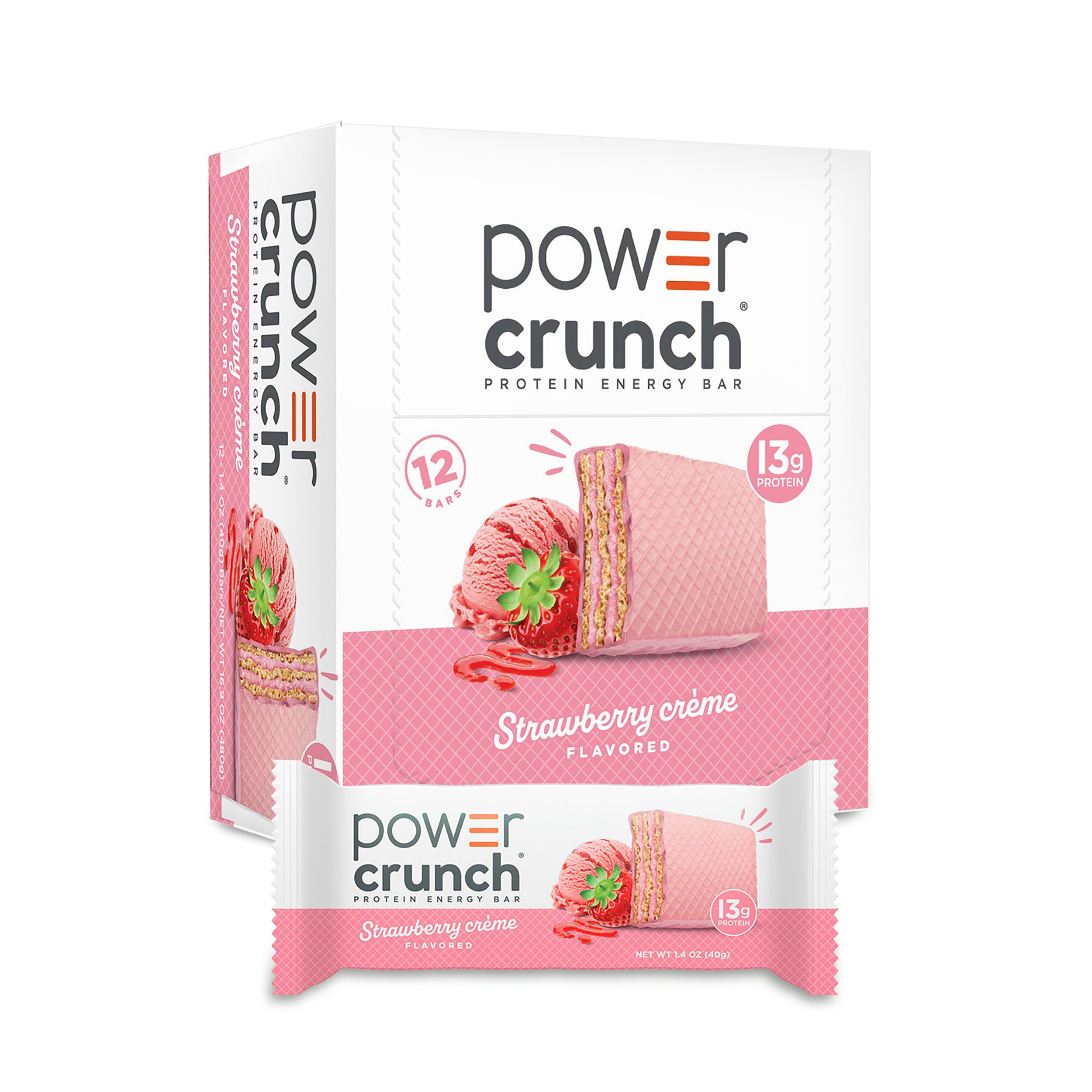 Power Crunch Protein Energy Bars, Strawberry Cream 1.4oz, 12 Count Carton