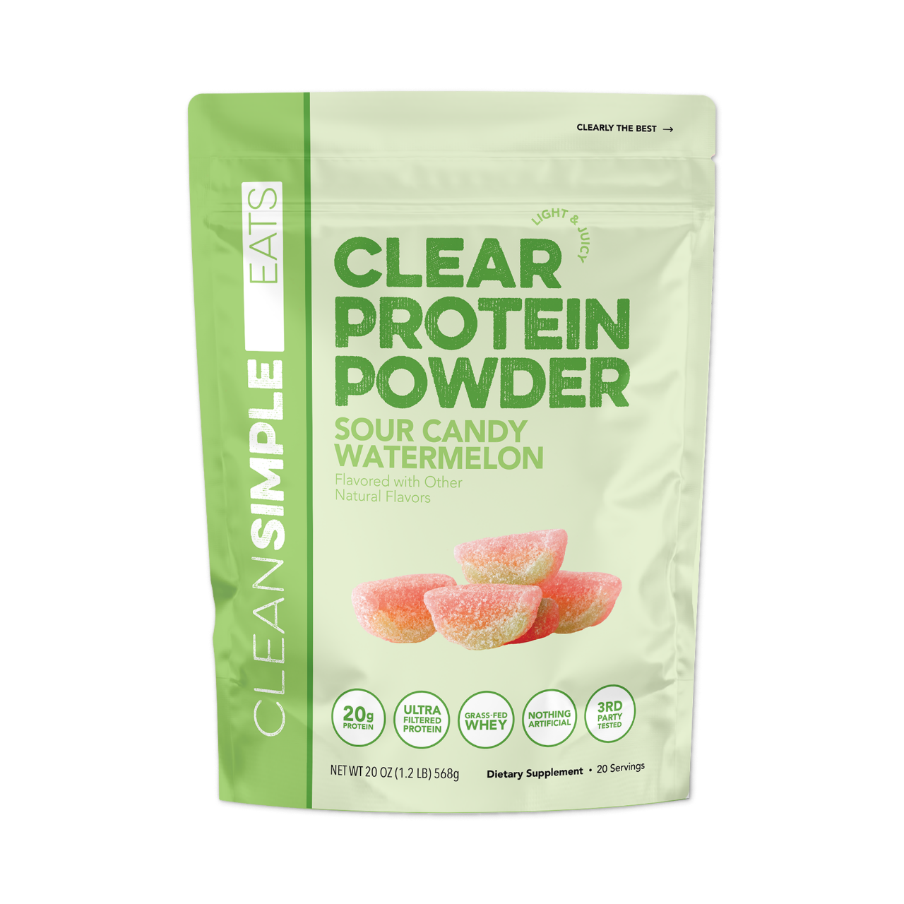Clean Simple Eats Clear Protein Powder: Sour Candy Watermelon (20 Servings)