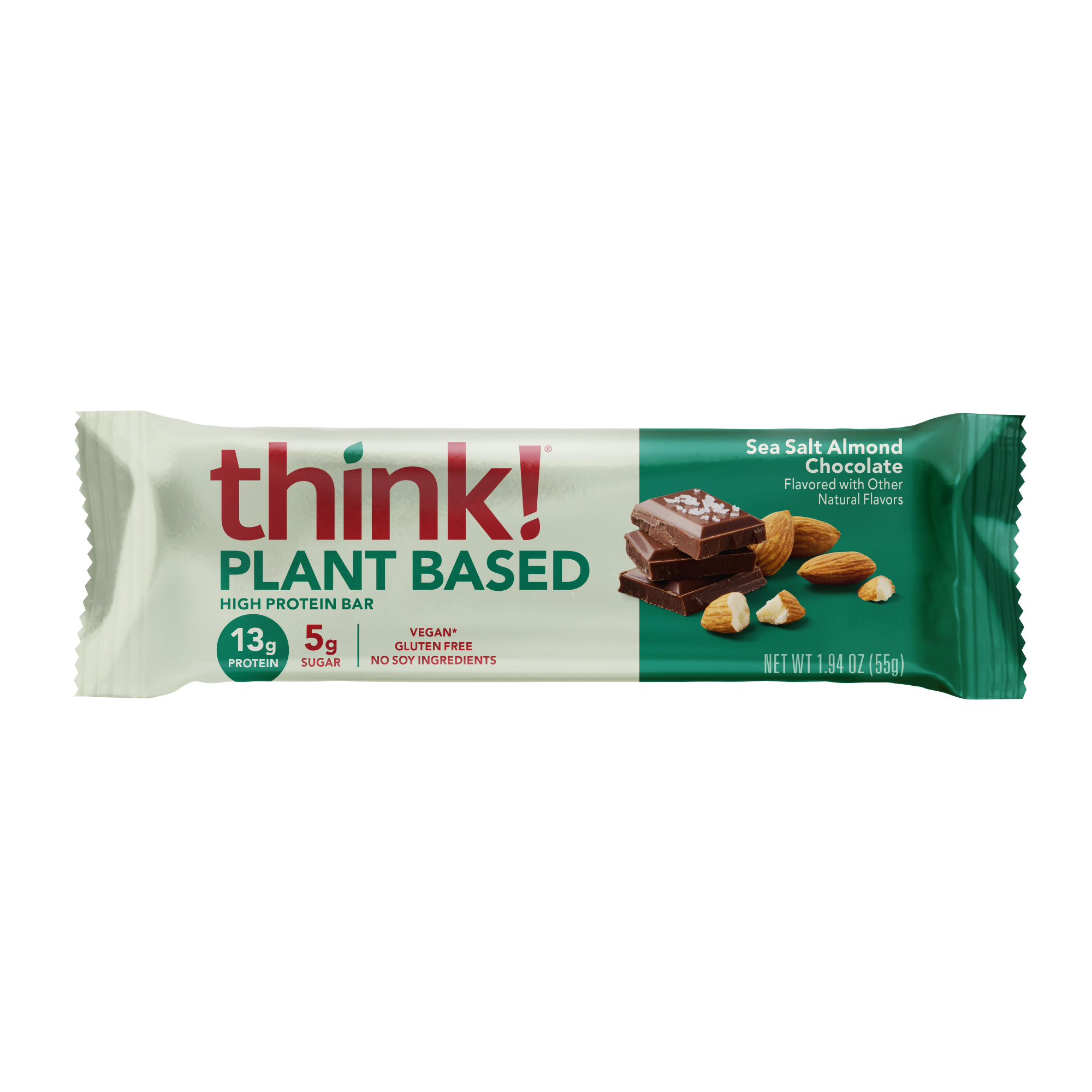 Think Protein Plant-Based High Protein Bar, Sea Salt Almond Chocolate