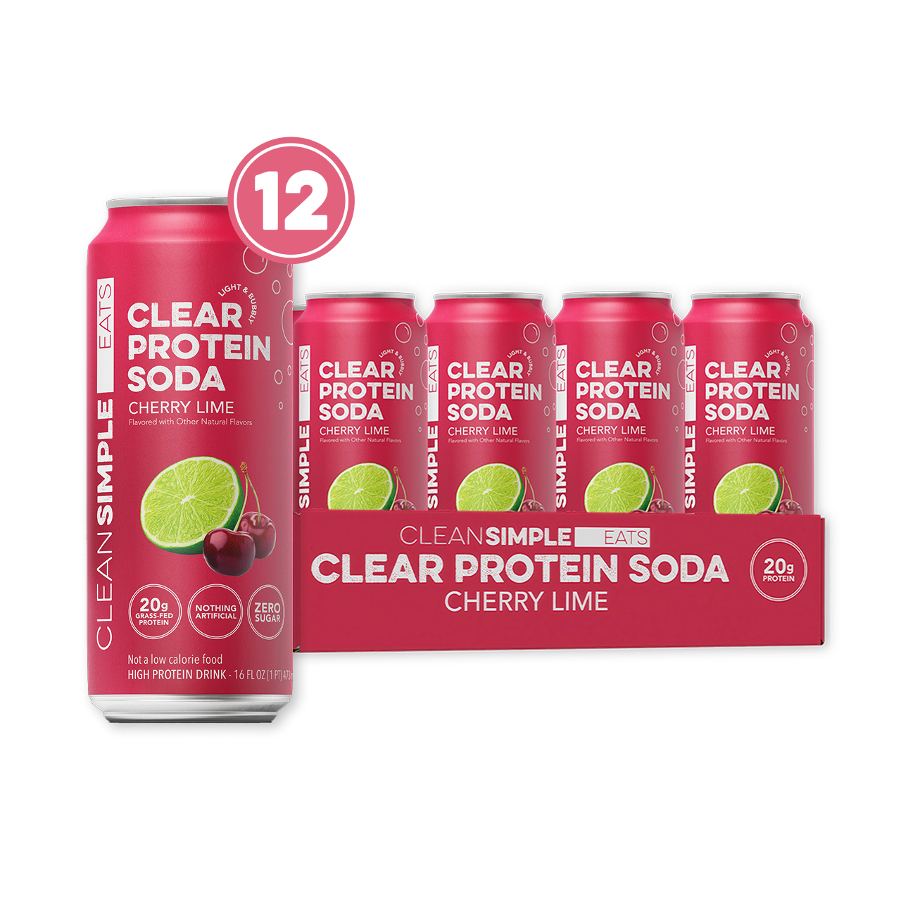Clean Simple Eats Clear Protein Soda: Cherry Lime (16 Oz. | 12 Pack)