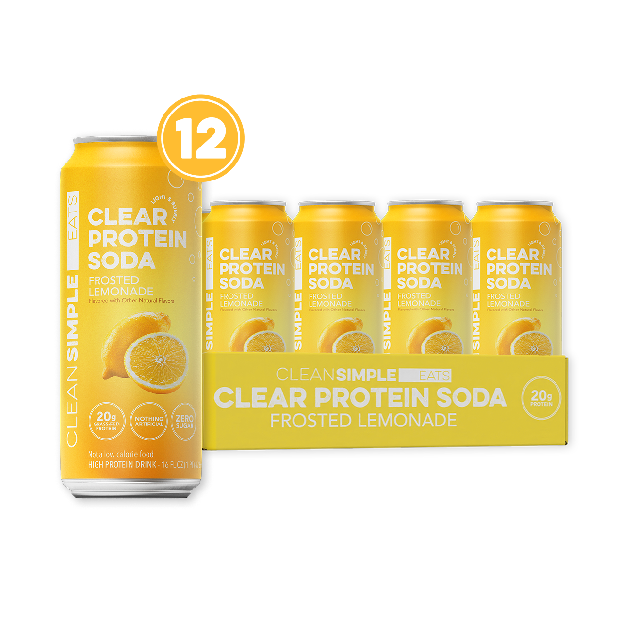 Clean Simple Eats Clear Protein Soda: Frosted Lemonade (16 Oz. | 12 Pack)