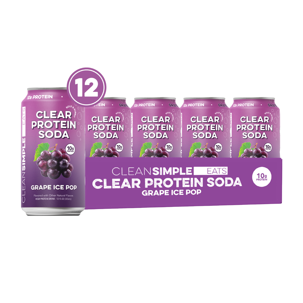Clean Simple Eats Clear Protein Soda: Grape Ice Pop (12 Oz. | 12 Pack)