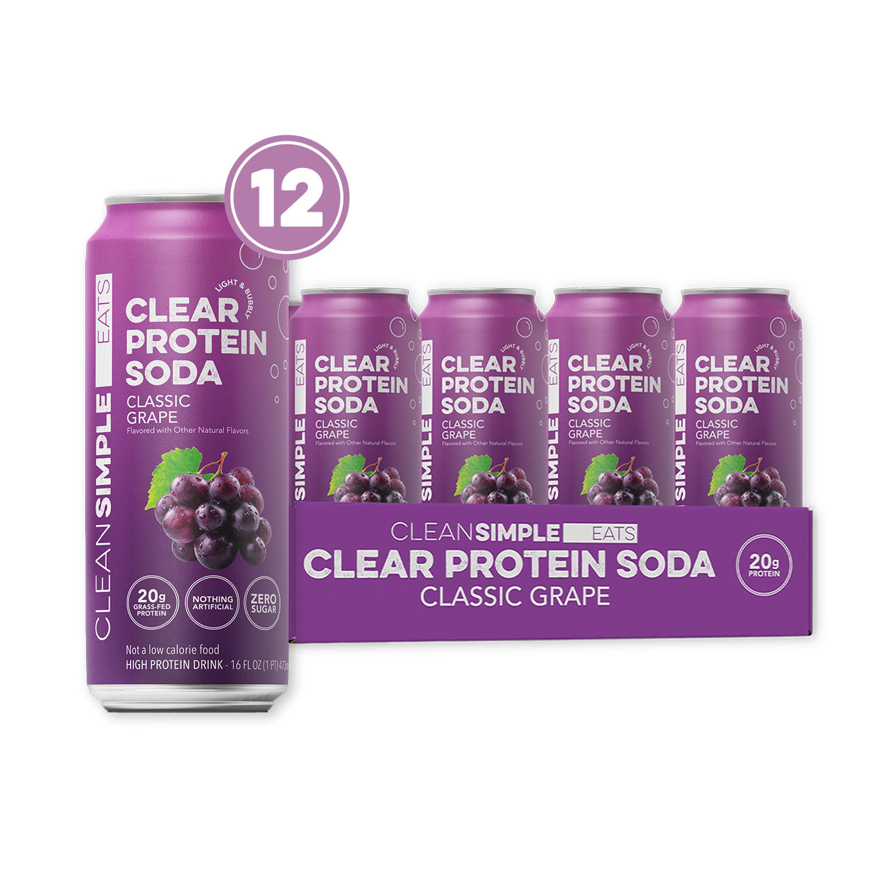 Clean Simple Eats Clear Protein Soda: Grape Ice Pop (16 Oz. | 12 Pack)