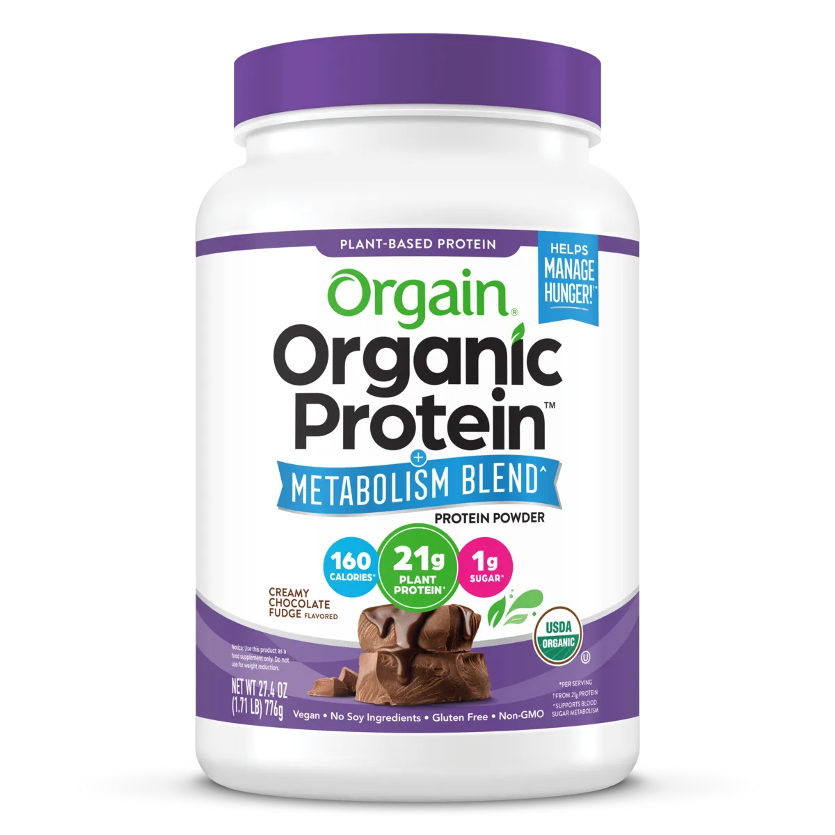 Orgain Organic Protein Powder + Metabolism Blend Creamy Chocolate Fudge