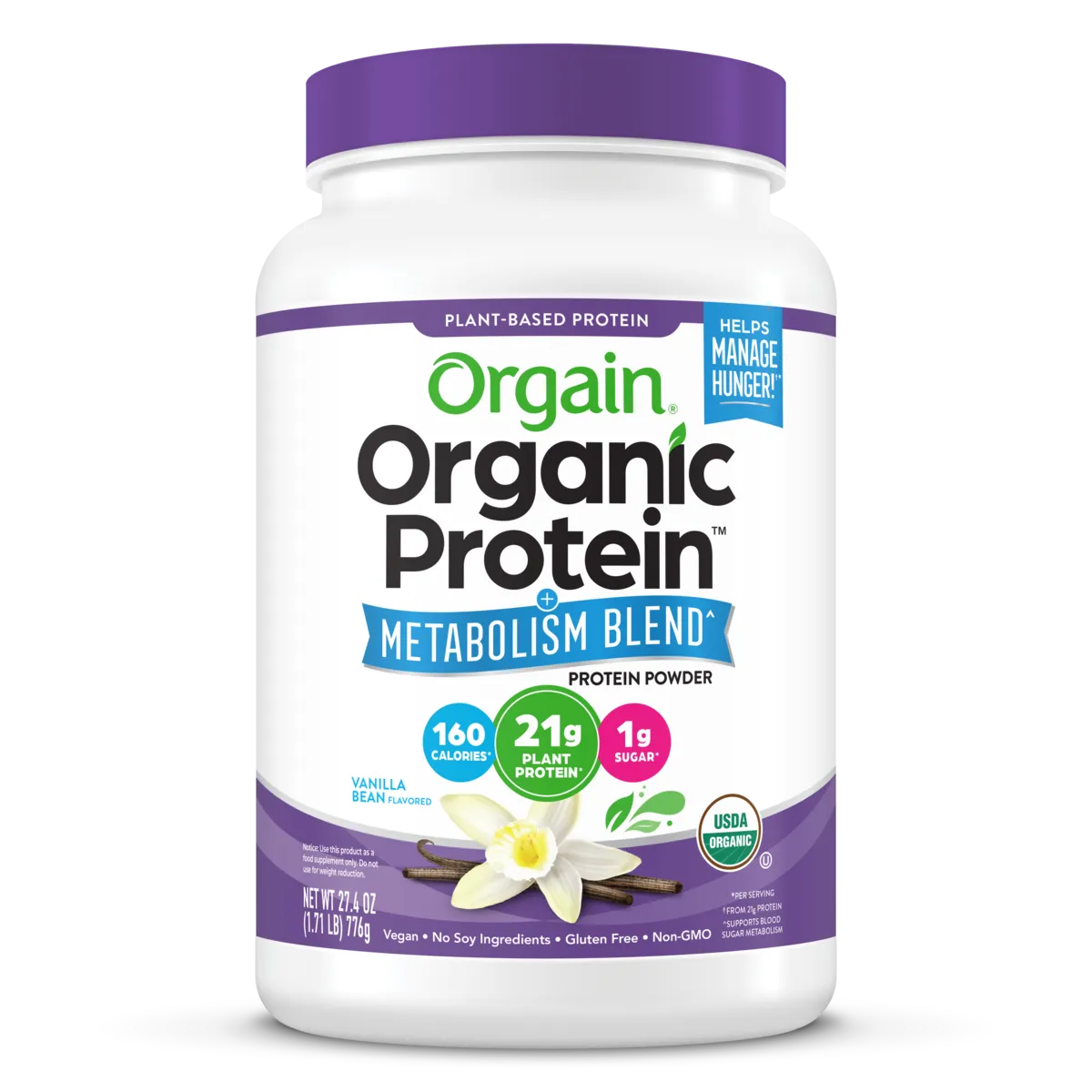 Orgain Organic Protein Powder + Metabolism Blend Vanilla Bean