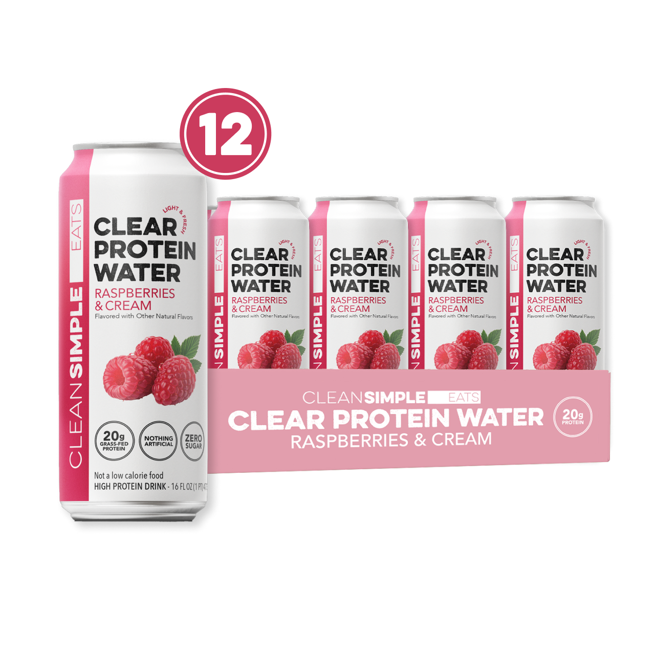 Clean Simple Eats Clear Protein Water: Raspberries & Cream (16 Oz. | 12 Pack)