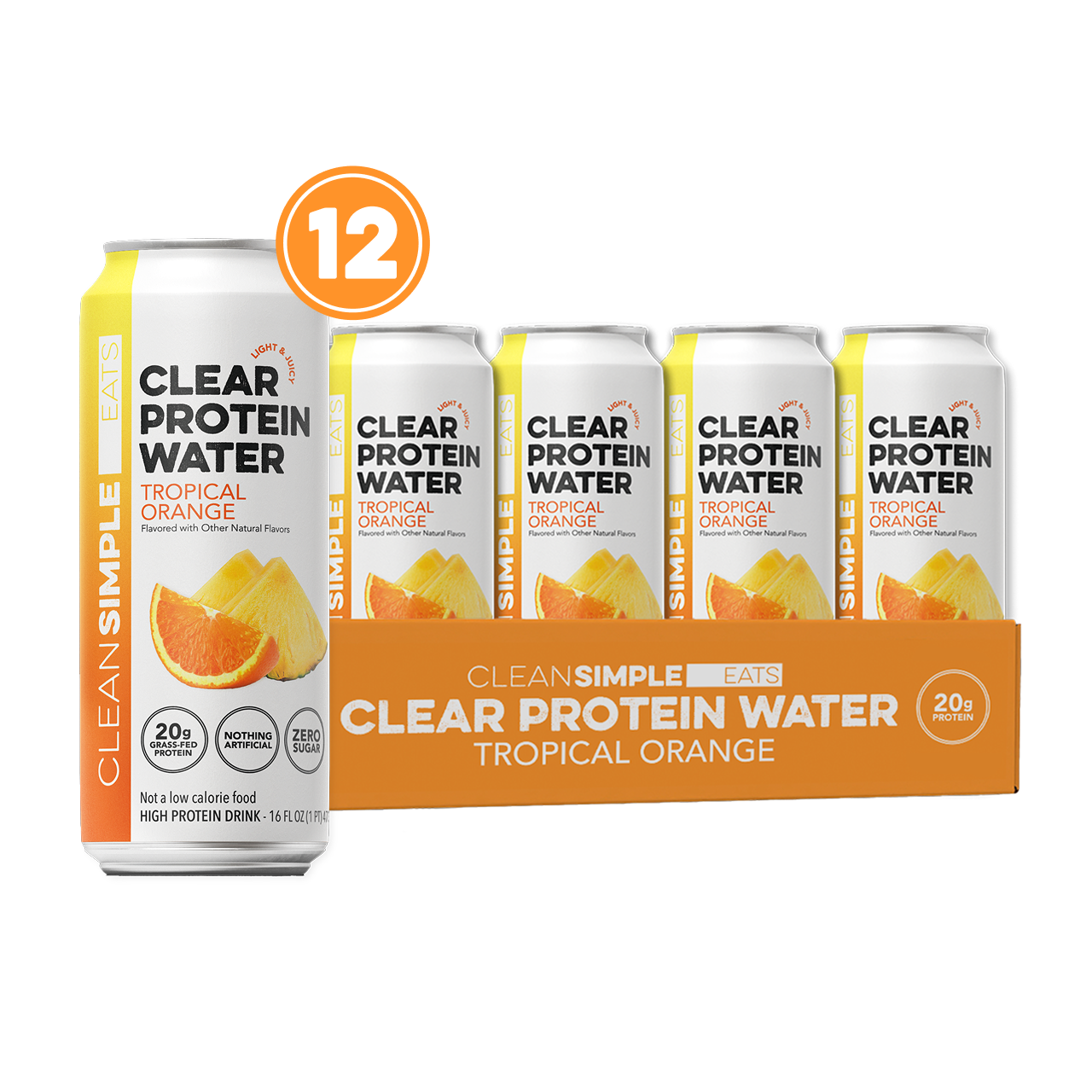 Clean Simple Eats Clear Protein Water: Tropical Orange (16 Oz. | 12 Pack)