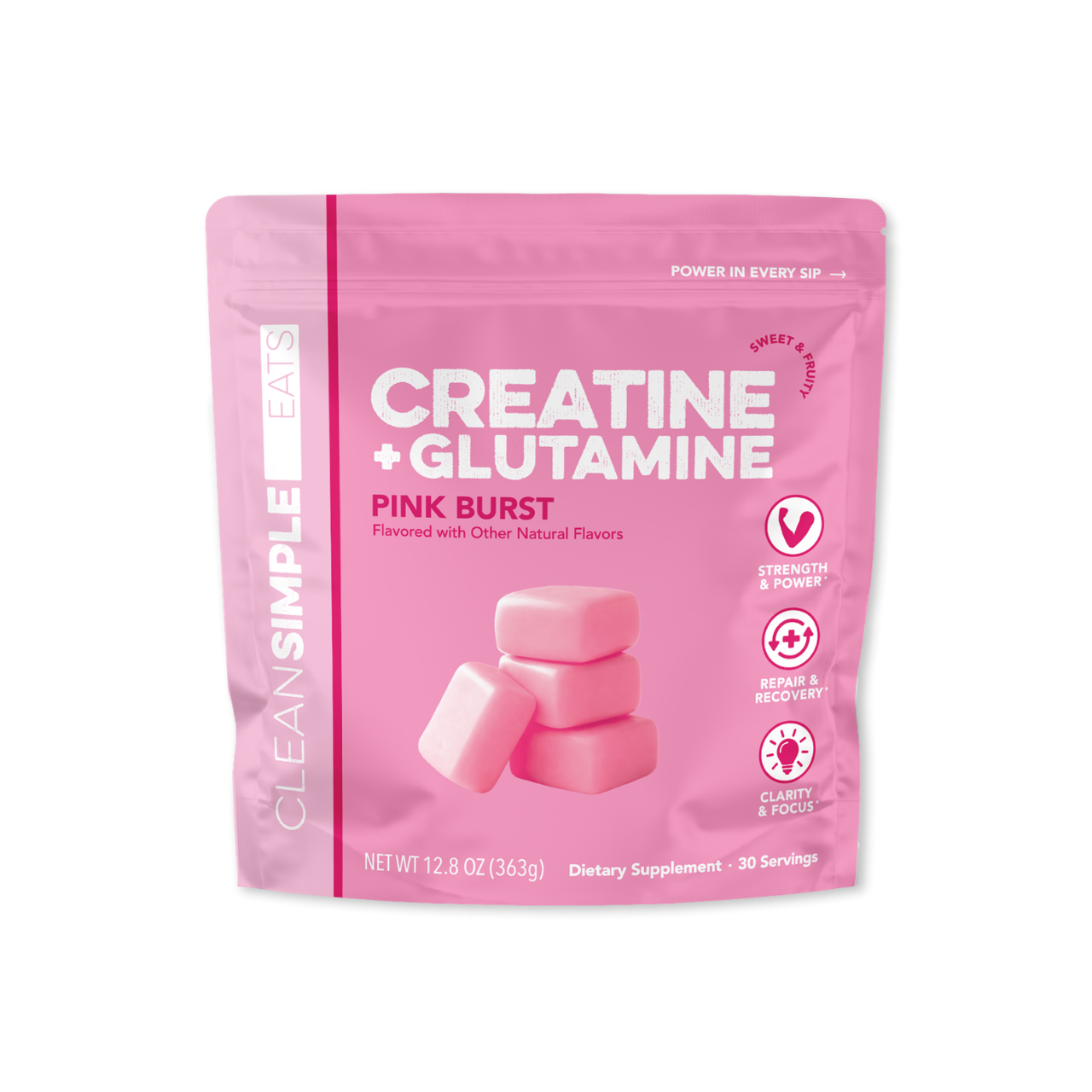 Clean Simple Eats Creatine + Glutamine: Pink Burst (30 Serving Bag)