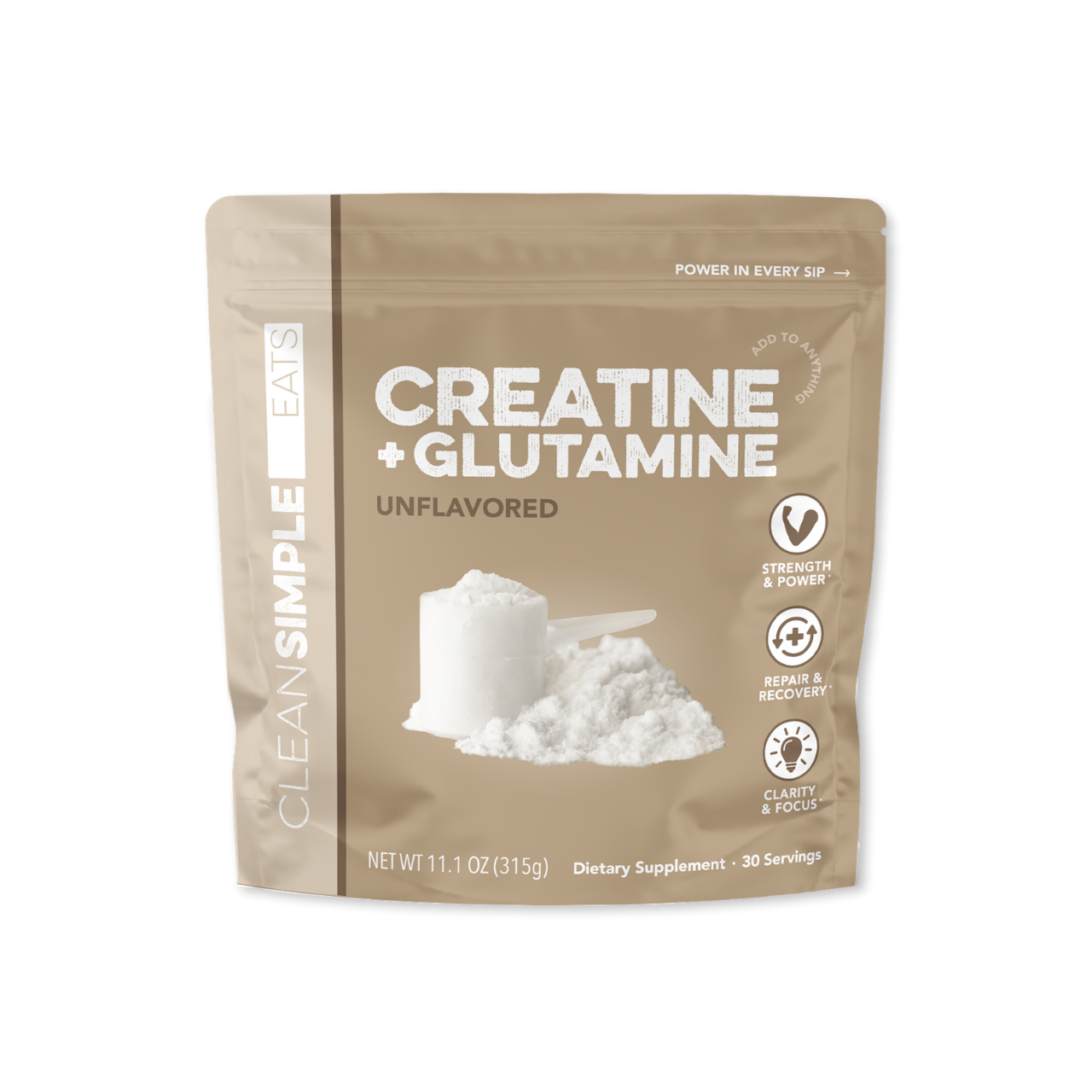 Clean Simple Eats Creatine + Glutamine: Unflavored (30 Serving Bag)