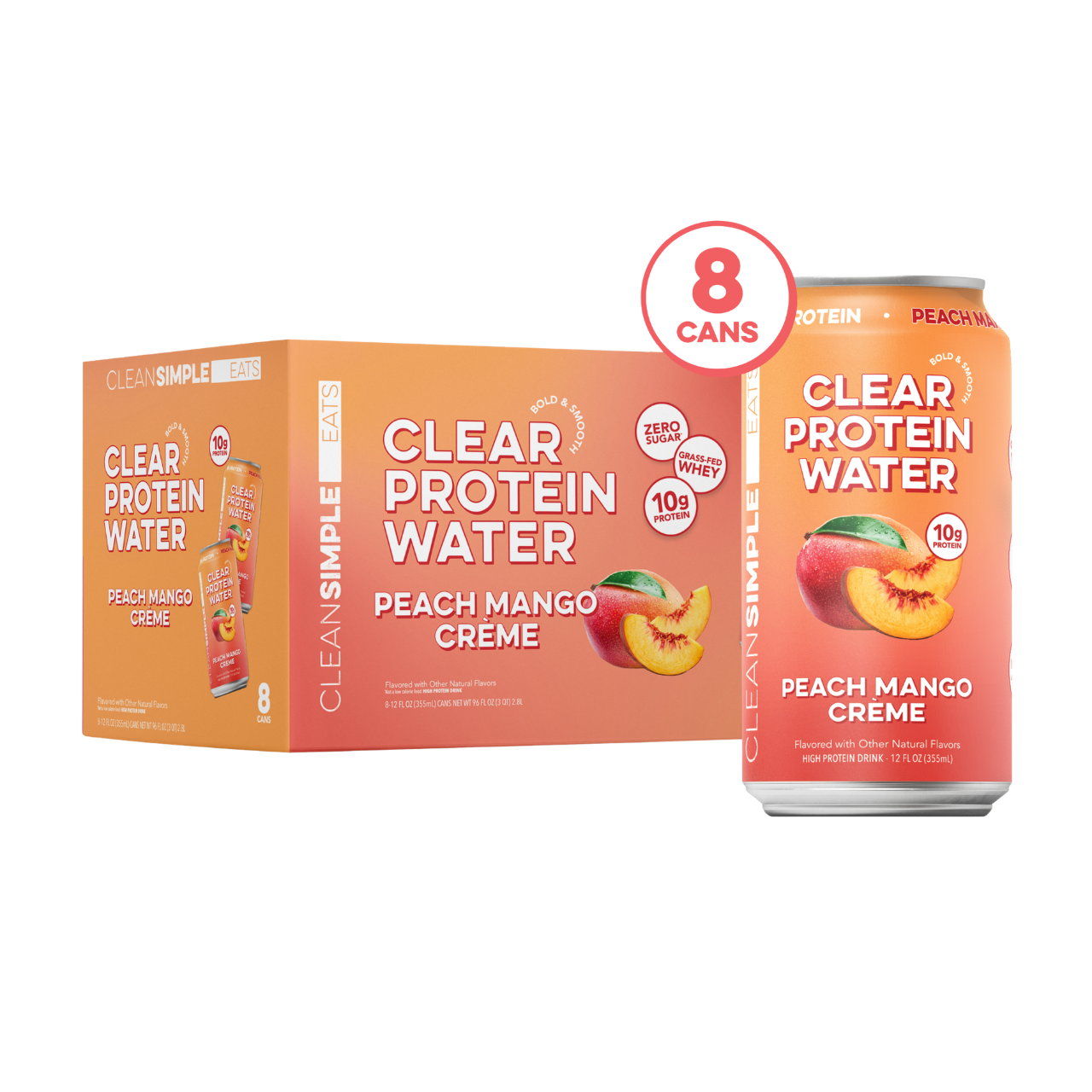 Clean Simple Eats Clear Protein Water: Peach Mango Creme (12 Oz. | 8 Pack)