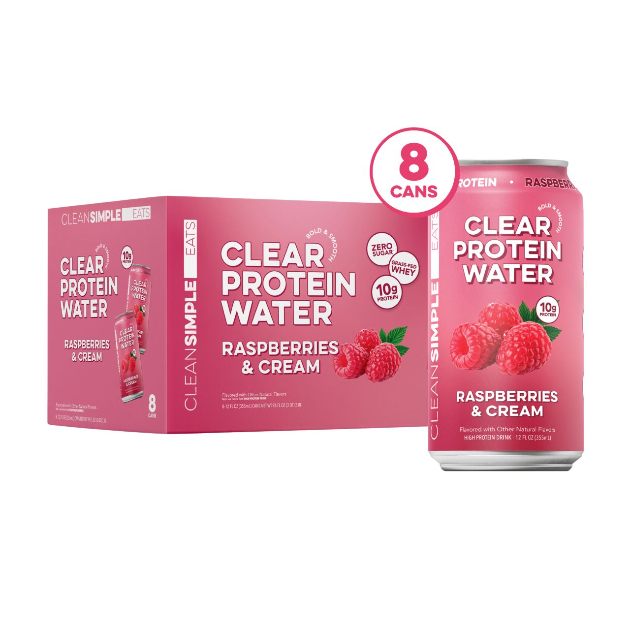 Clean Simple Eats Clear Protein Water: Raspberries & Cream (12 Oz. | 8 Pack)