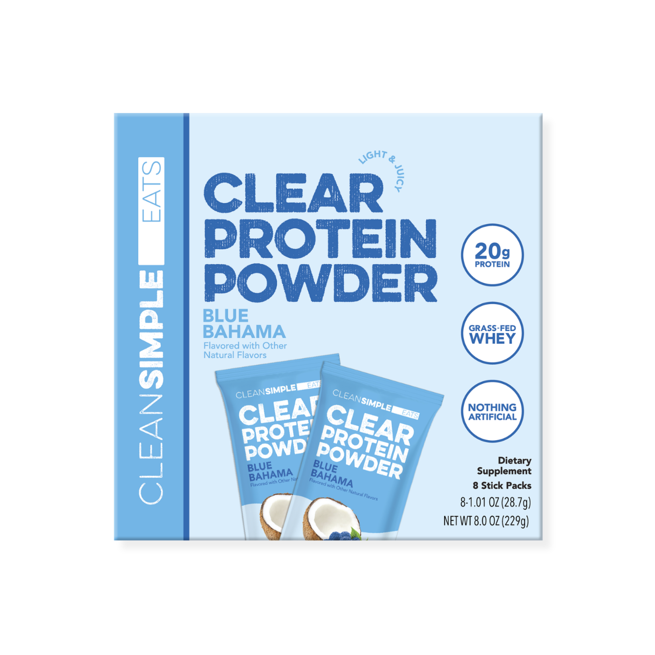 Clean Simple Eats Blue Bahama Clear Protein Powder Packets