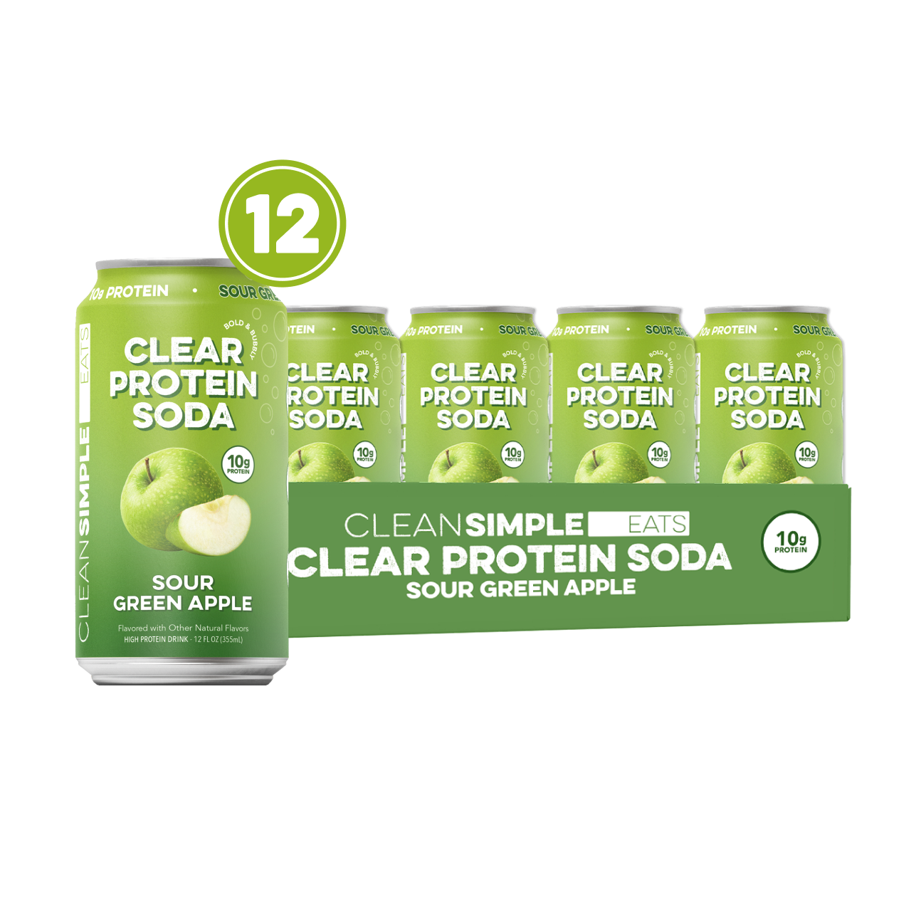 Clean Simple Eats Clear Protein Soda Green Apple 12 Pack