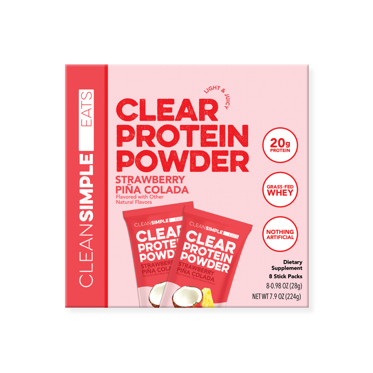 Clean Simple Eats Strawberry Pina Colada Clear Protein Powder Packets