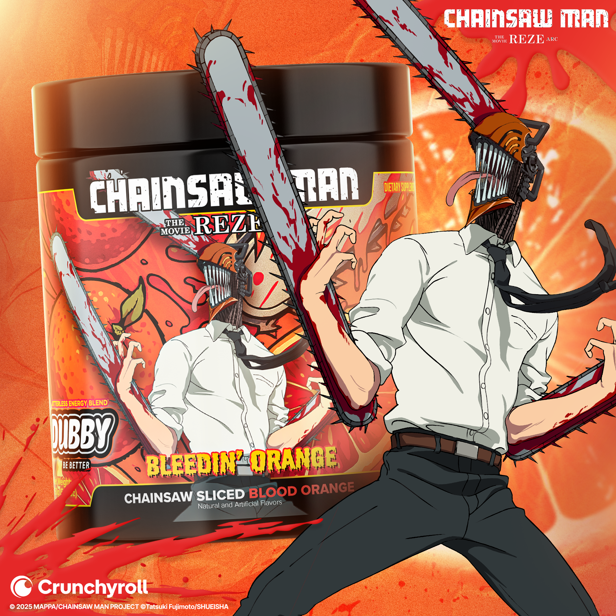 dubbyenergy Bleedin' Orange Chainsaw Man Official License Energy Drink Tub