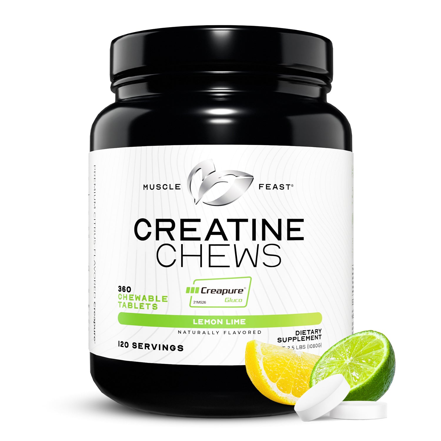 Muscle Feast Vegan Creatine Monohydrate, Creapure Chews, Lemon Lime