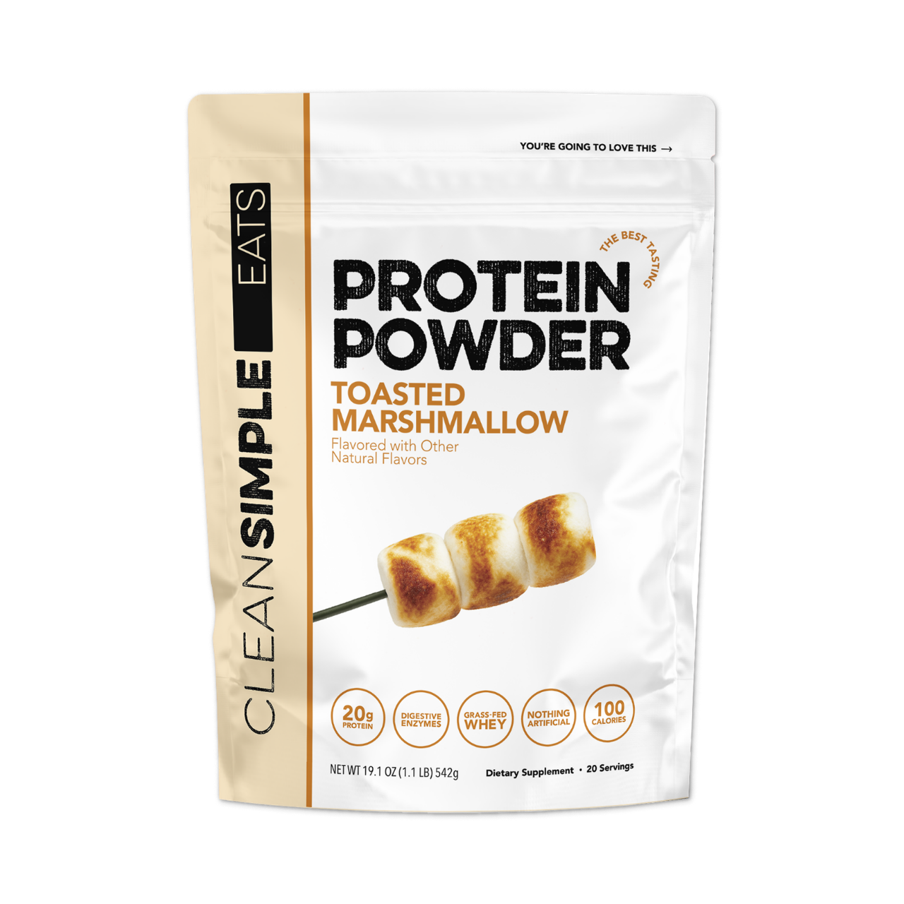 Clean Simple Eats Protein Powder: Toasted Marshmallow (20 Serving Bag)