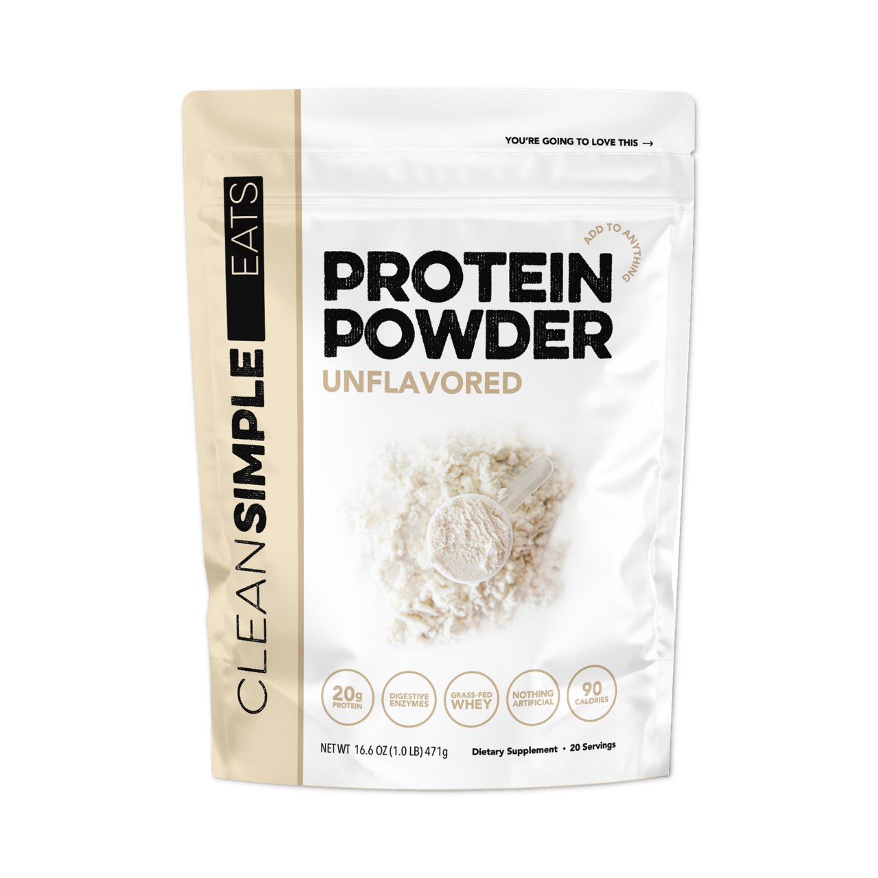 Clean Simple Eats Protein Powder: Unflavored (20 Serving Bag)