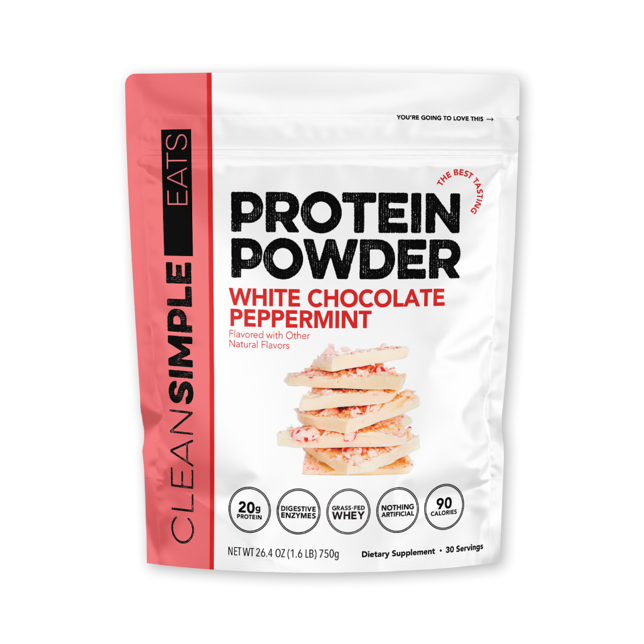 Clean Simple Eats Protein Powder: White Chocolate Peppermint (30 Serving Bag)